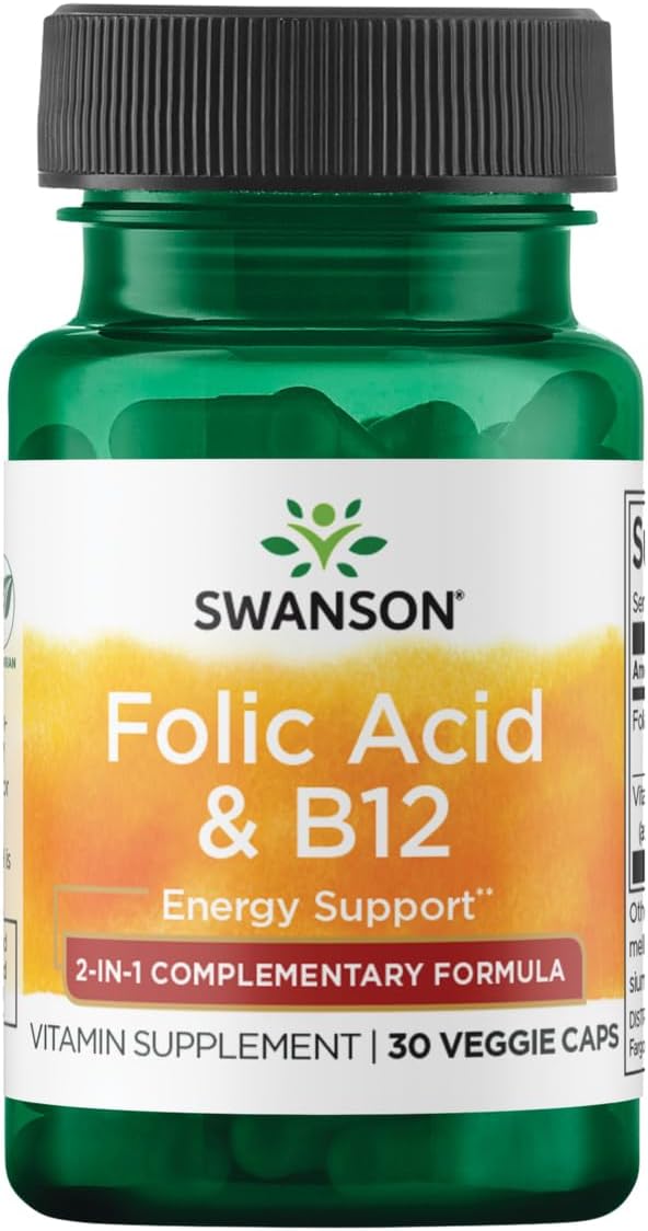 Swanson Folic Acid and Vitamin B12 30 Vegetarian Capsules - görsel 1