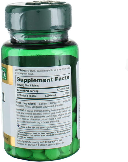 Nature's Bounty Biotin 1000mcg Coated Tablets – 100 Tablets