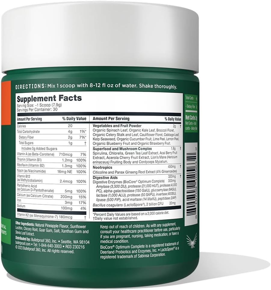 Bulletproof Greens – Daily Greens Powder with Superfoods, Nootropics and Probiotics (8.4 oz) - görsel 2