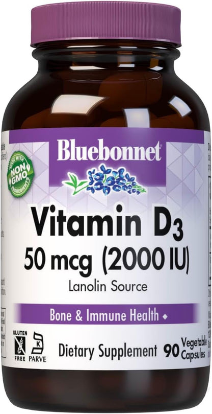 Bluebonnet Vitamin D3 2000 IU Vegetable Capsules, 90 Capsules