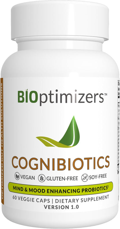 BIOptimizers Cognibiotics Probiotic Brain Supplement – Supports Mood, Focus, Memory, Mental Clarity – 60 Capsules
