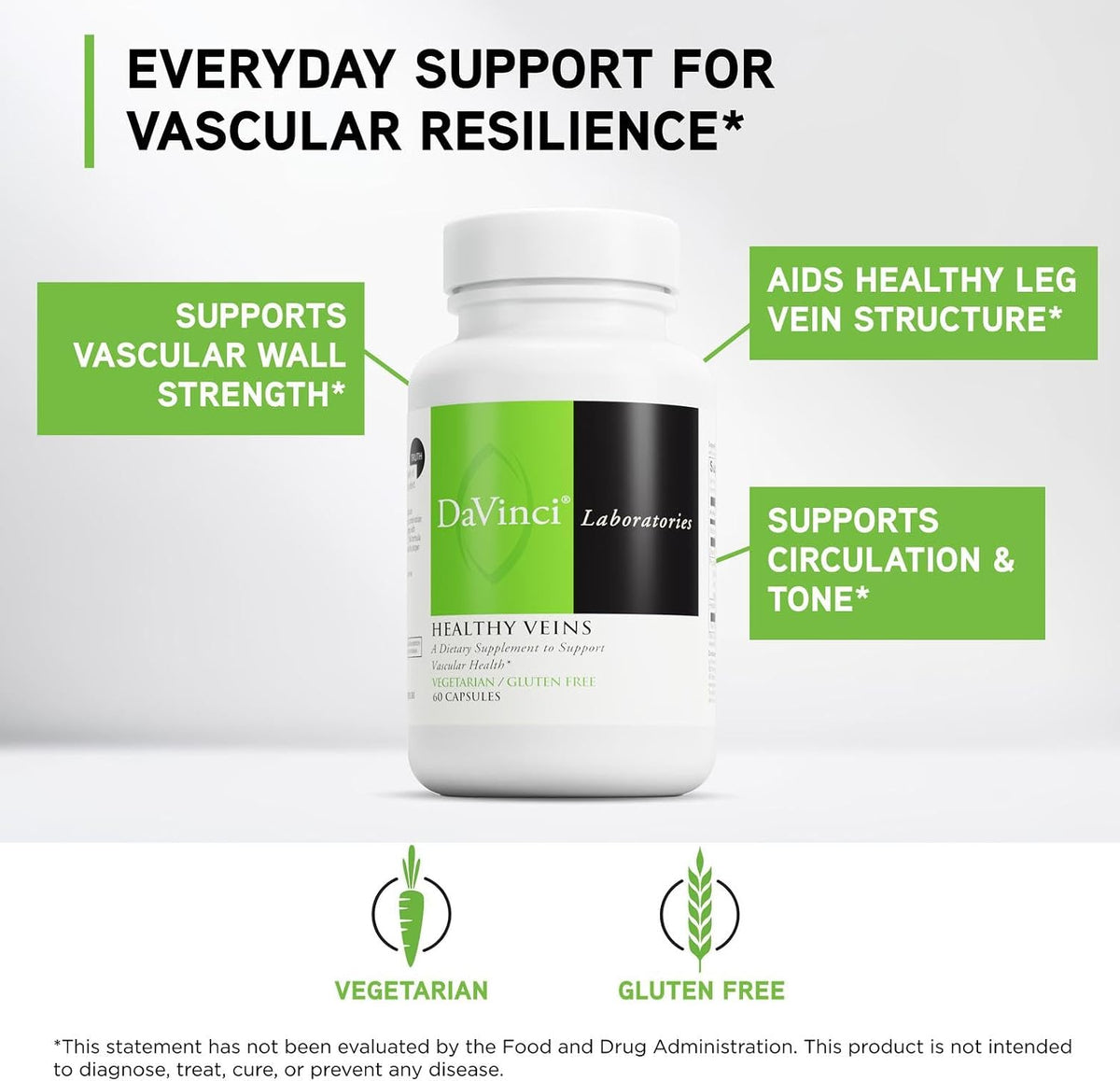 DAVINCI Labs Healthy Veins - Dietary Supplement to Support Vascular Health and Proper Structure of Leg Veins* - with Vitamin C, Diosmin, and More - Gluten-Free - 60 Vegetable Capsules - görsel 3