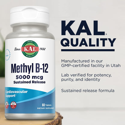 KAL Vitamin B12 Methylcobalamin 5000mcg – Fast Dissolving ActivMelts, Natural Raspberry Flavour, 90 Micro Tabs