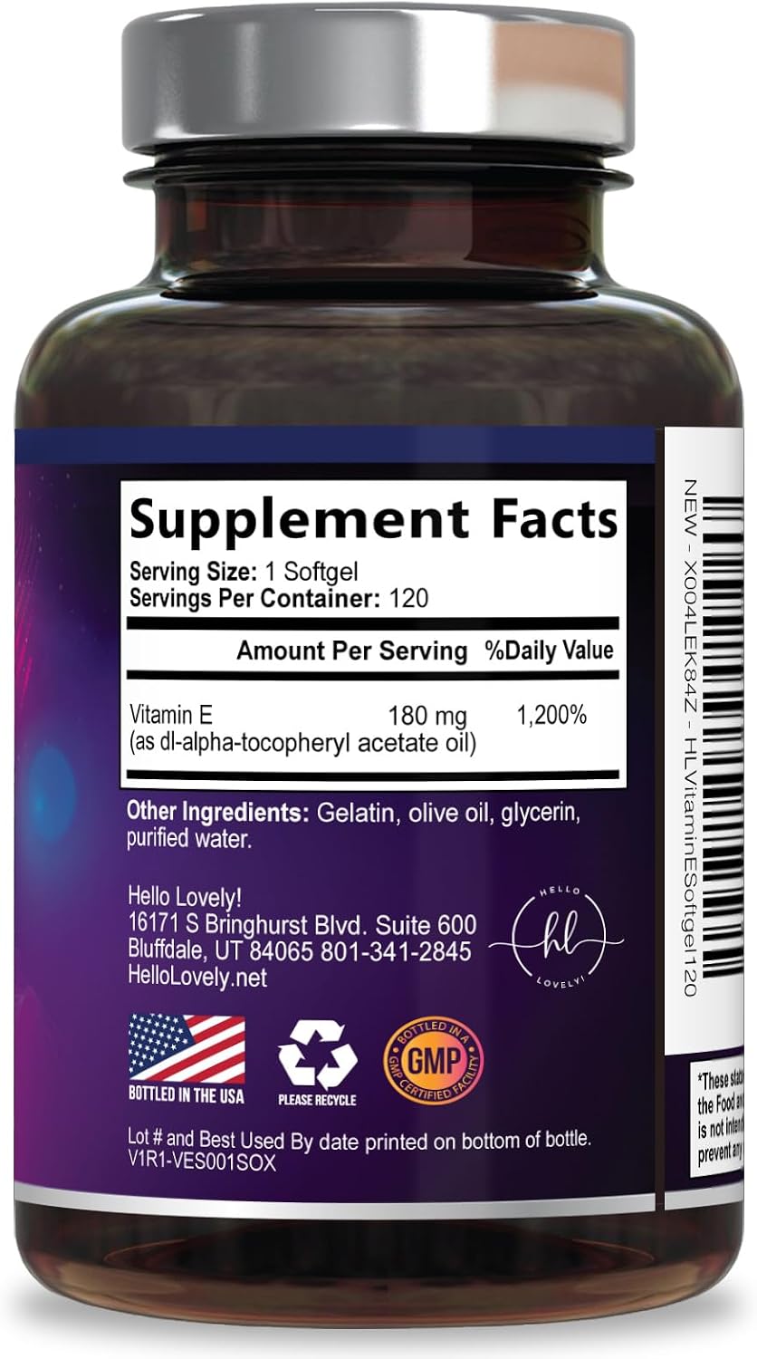 Hello Lovely! Vitamin E 180 mg Soft gel capsules - Immune Function & Antioxidant Support - 120 Soft gel capsules - görsel 9