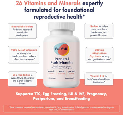 FullWell Women's Prenatal Multivitamin - 240 Capsules (60 Servings, Pack of 2)