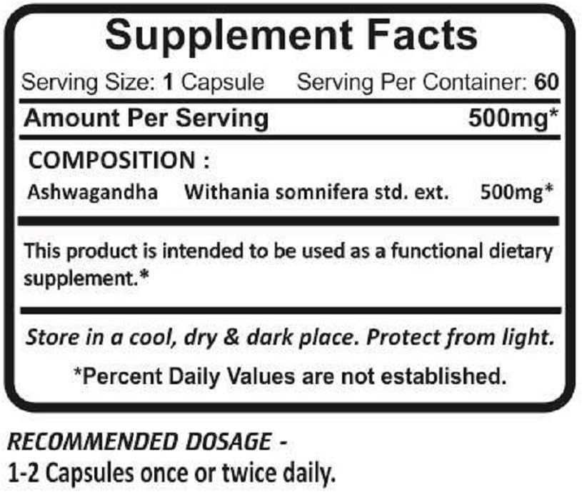 Planet Ayurveda Ashwagandha, 500mg Veg Capsules - 2 Bottles - görsel 4