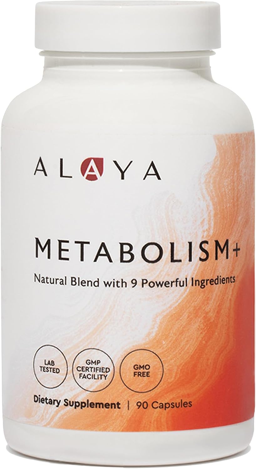Alaya Naturals Metabolism+, Natural Energy with Green Tea, Cinnamon, Beet Root, Caffeine, Non-GMO – 90 Capsules - görsel 1