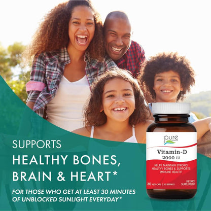Vitamin D 2000 IU – Immune Support & Bone Health – 30 Veggie Capsules