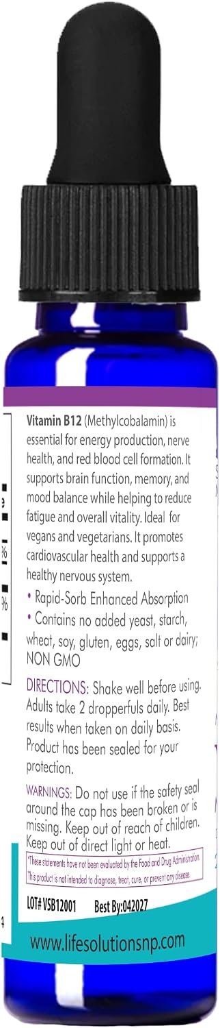 Life Solutions Liquid Vitamin B12 Methylcobalamin – Sublingual Drops, 59 ml