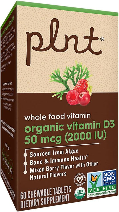 Organic Vitamin D3 50 MCG (2,000 IU) Whole Food Vitamin - Mixed Berry (60 Chewable Tablets)