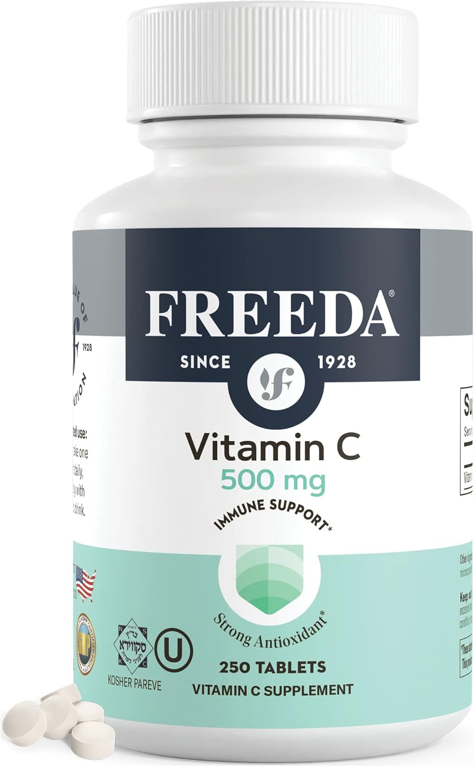 FREEDA Vegan Vitamin C 500mg - Kosher & Antioxidant Supplement - 250 Tablets - görsel 1