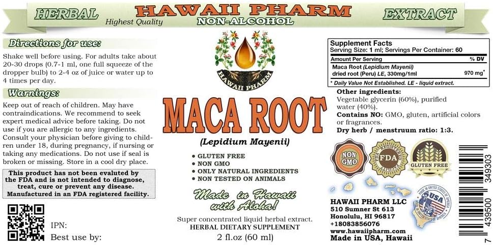 Hawaii Pharm Maca Root Alcohol-Free Liquid Extract - Professional Grade - 60 ml - görsel 2