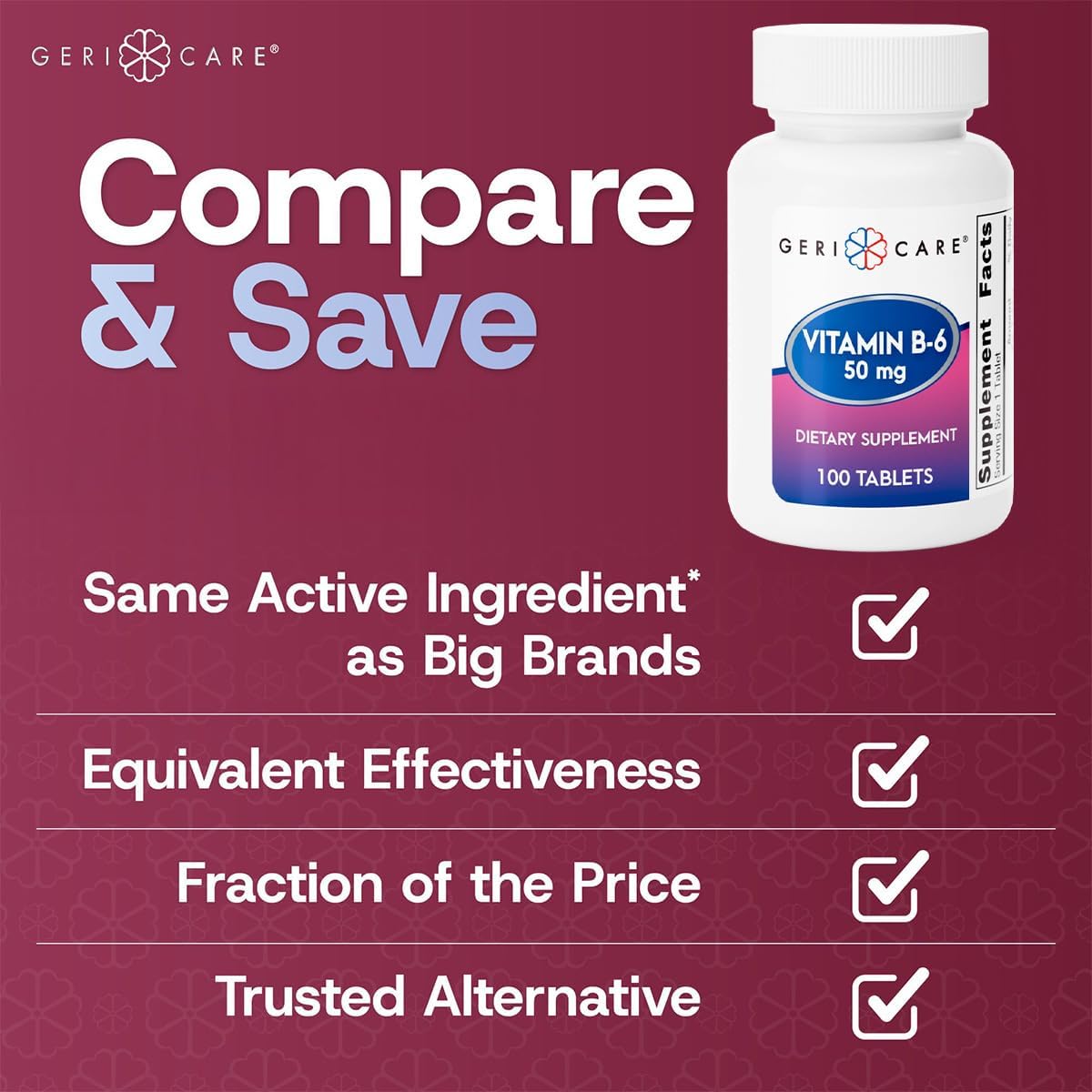 GeriCare Vitamin B-6 50mg, 100 Tablets – Brain and Nervous System Support - görsel 4
