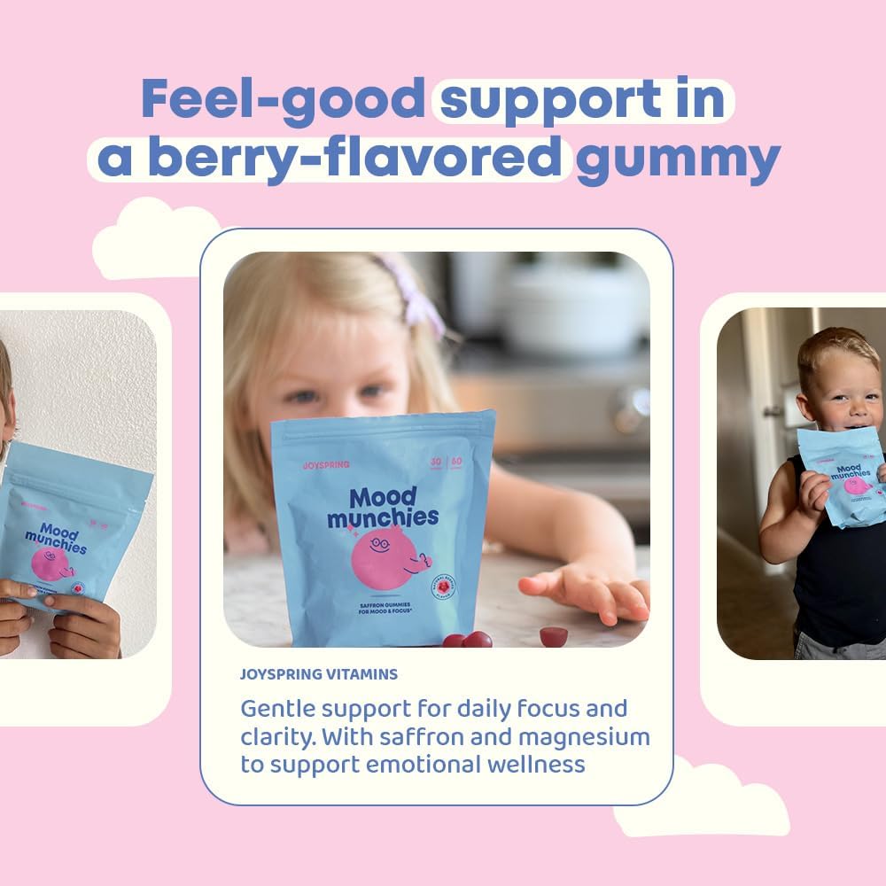 JoySpring Mood Munchies Saffron Gummies for Children 4+ | Saffron Extract with GABA, Passion Flower & St. John's Wort | Sugar Free Vegan Brain Support & Focus Gummies | Made in USA - görsel 5