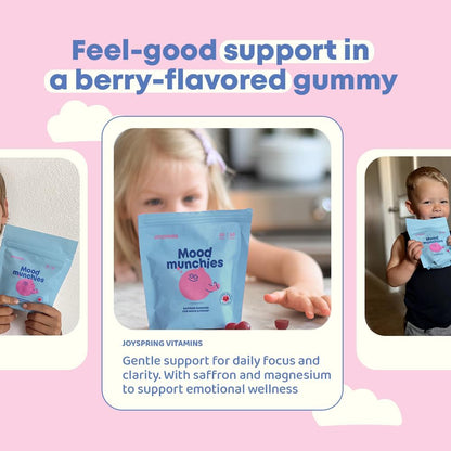 JoySpring Mood Munchies Saffron Gummies for Children 4+ | Saffron Extract with GABA, Passion Flower & St. John's Wort | Sugar Free Vegan Brain Support & Focus Gummies | Made in USA