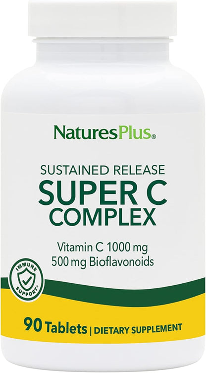 NaturesPlus Super C Complex, Sustained Release – 1000mg Vitamin C with 500mg Bioflavonoids – 90 Tablets
