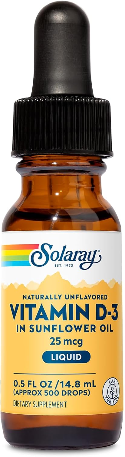 SOLARAY Vitamin D3 Liquid Drops – 25 mcg (1000 IU) – Enhanced Absorption, Naturally Unflavoured, 500 Servings, 15 ml - görsel 1