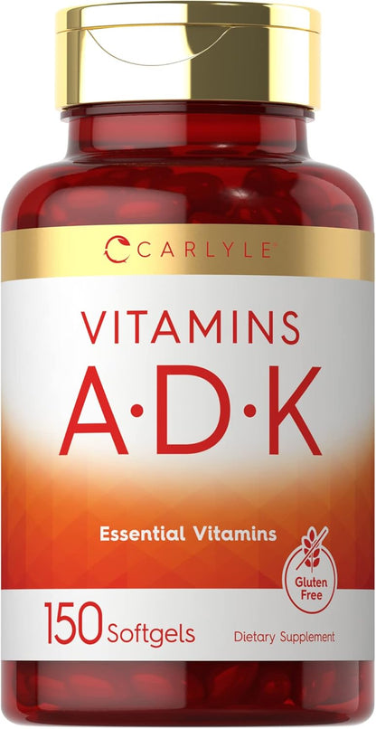 Carlyle Vitamin ADK Supplement | 150 Softgels | Vitamins A, D3, K1, K2 | Non-GMO, Gluten Free