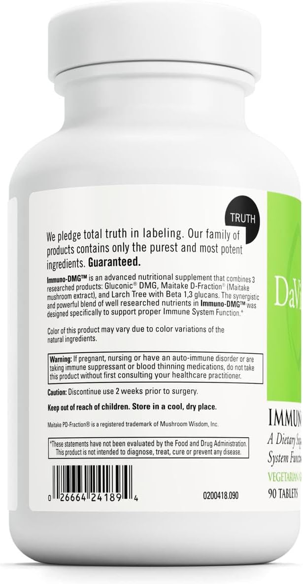 DAVINCI Labs Immuno-DMG - Dietary Supplement for Immune Support with DMG, Maitake, Larch, and Beta Glucan - Gluten-Free - 90 Vegetarian Tablets - görsel 3