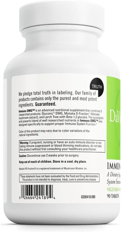 DAVINCI Labs Immuno-DMG - Dietary Supplement for Immune Support with DMG, Maitake, Larch, and Beta Glucan - Gluten-Free - 90 Vegetarian Tablets