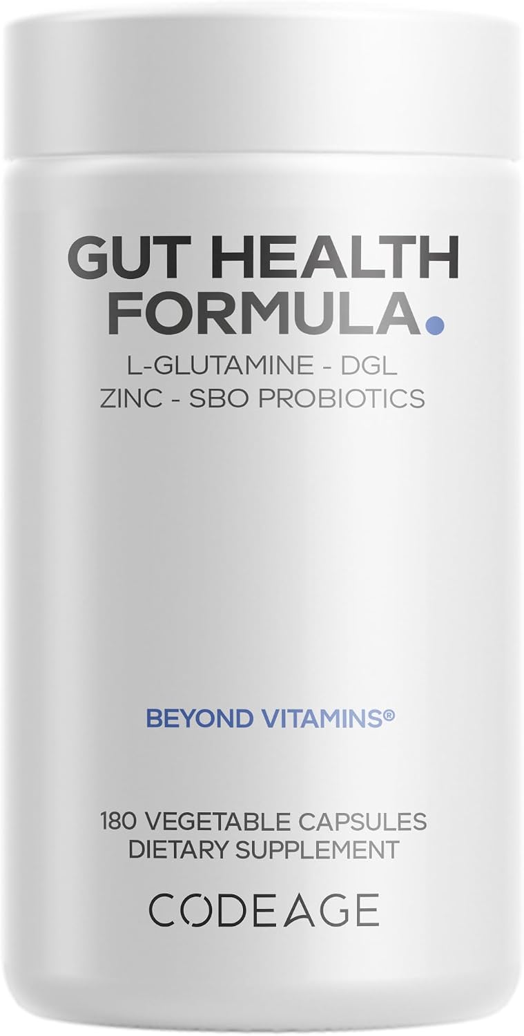 Codeage Gut Health Formula - L-Glutamine, Turkey Tail Mushroom, DGL Licorice, Probiotics & Prebiotics - 180 Capsules - görsel 1