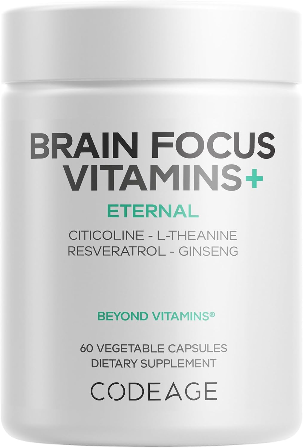 Codeage Brain Focus Vitamins+ - Nootropic Supplement with Citicoline Cognizin, Panax Ginseng, Resveratrol, Gotu Kola, Vitamin B12 - 60 Capsules - görsel 1