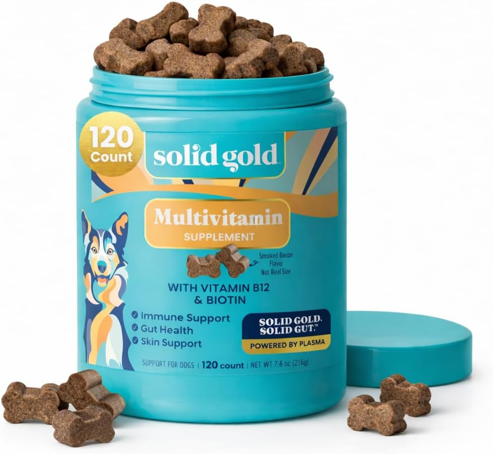 Solid Gold Dog Multivitamin - Soft Chews - All-in-One Support with Vitamin C, B12, Probiotics & Antioxidants - Bacon Flavour (120 Count) - görsel 1