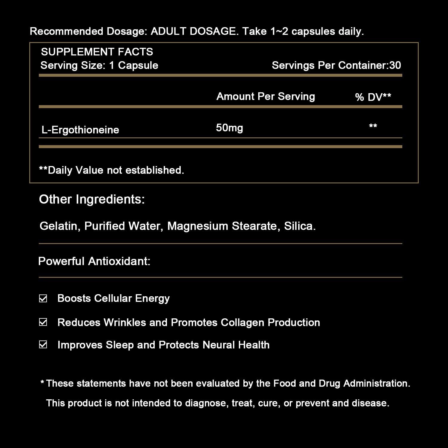 SUPER-SYN L-Ergothioneine 50mg – Ultra-Pure Antioxidant Dietary Supplement - görsel 8