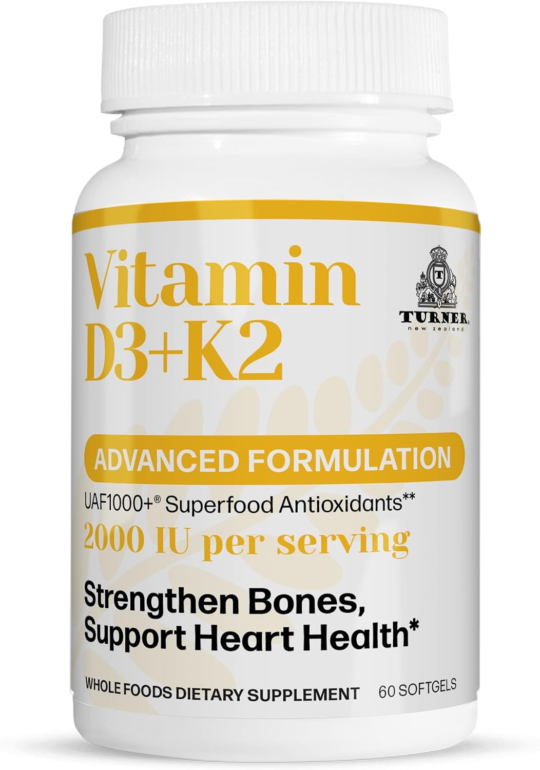 Turner Vitamin D3 2000IU + K2 (MK7) 80mcg - 60 Softgels - görsel 1