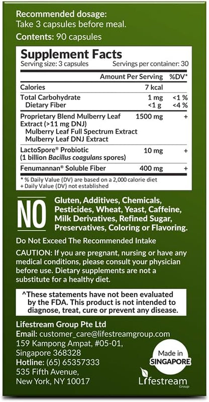 LABO Nutrition Mulbiotic Capsules - Organic Mulberry Leaf Extract + LactoSpore Probiotic & Fenumannan Prebiotic