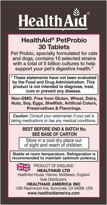 HealthAid PetProbio 5 Billion CFU Probiotic for Cats & Dogs – 10-Strain Once-Daily Digestive Support – Natural Beef, Liver & Bacon Flavour – Non-GMO, Gluten-Free
