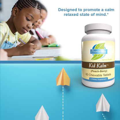 Priority One Vitamins Kid Kalm (Kinder Calm) Peach-Berry Flavour 60 Chewable Tablets