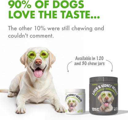 Liver & Kidney Support for Dogs – Natural Herbal Supplement with Milk Thistle, Turmeric & Dandelion Root (30 Soft Chews)