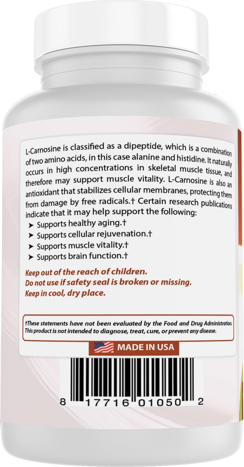 Best Naturals L-Carnosine 500 mg, 100 Vegetarian Capsules - görsel 7