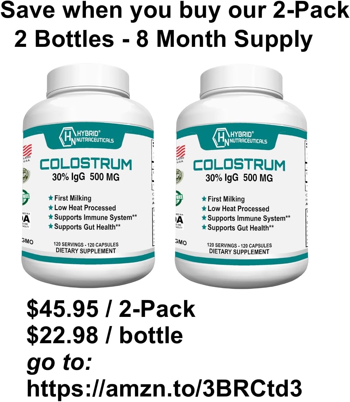 Hybrid Nutraceuticals Bovine Colostrum 500mg 120 Capsules (30% IgG) - görsel 8