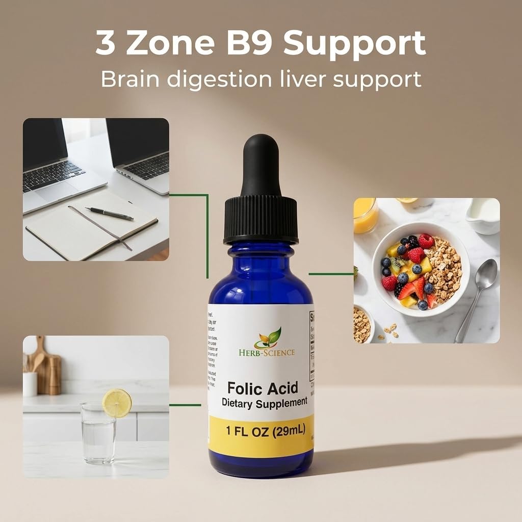 Herb-Science Liquid Vitamin B9 Folic Acid Supplement – Supports Normal Homocysteine Metabolism, Psychological Function & Reduces Tiredness – Vegan, Non-GMO – 30 ml - görsel 4