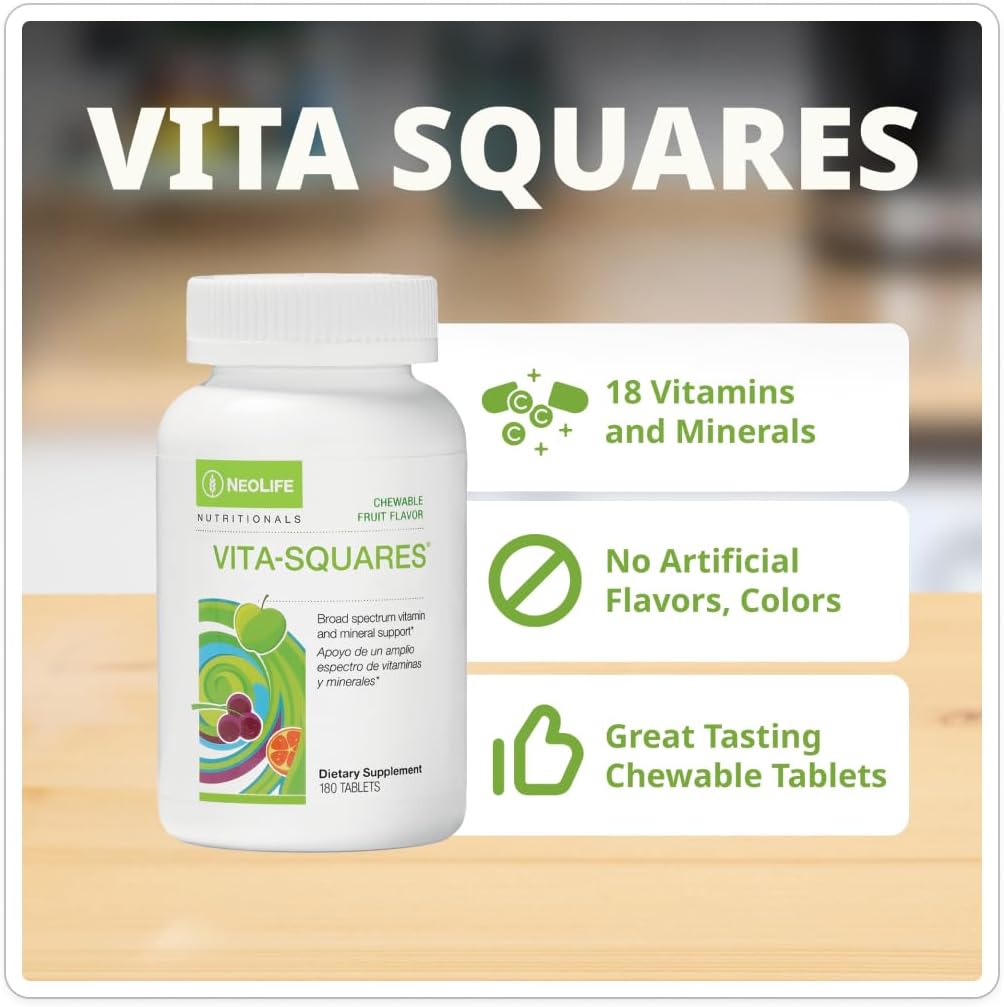 NeoLife Vita-Squares - Chewable Multivitamin for Children, 18 Vitamins & Minerals, Berry-Citrus, 180 Tablets - görsel 4