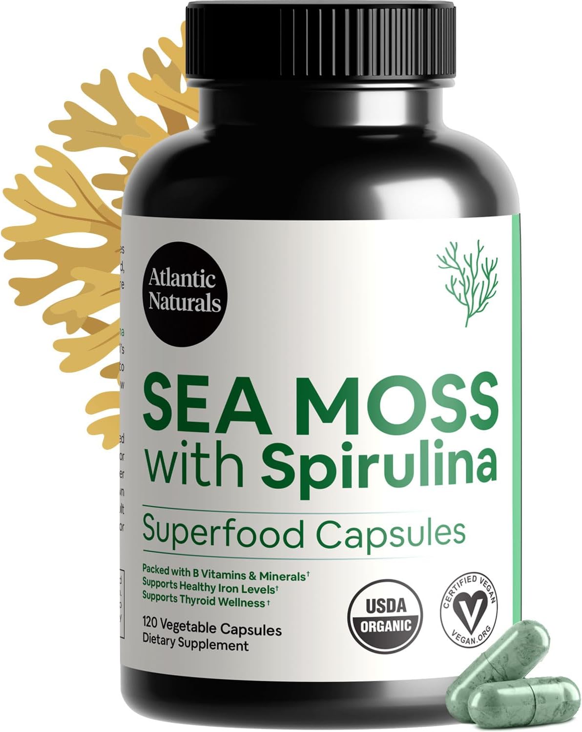 Sea Moss with Spirulina Superfood Capsules – Irish Sea Moss Organic with Spirulina (120 Capsules) - görsel 1