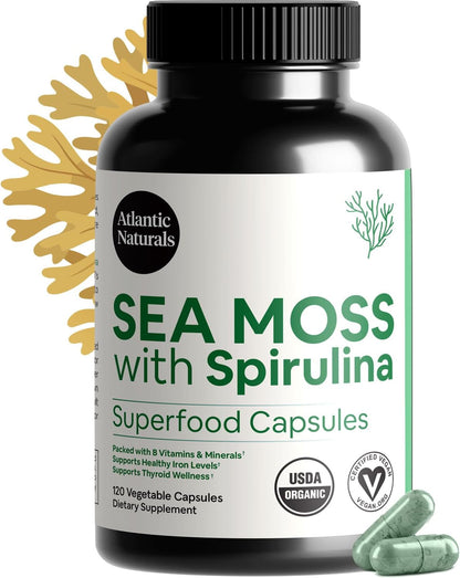 Sea Moss with Spirulina Superfood Capsules – Irish Sea Moss Organic with Spirulina (120 Capsules)