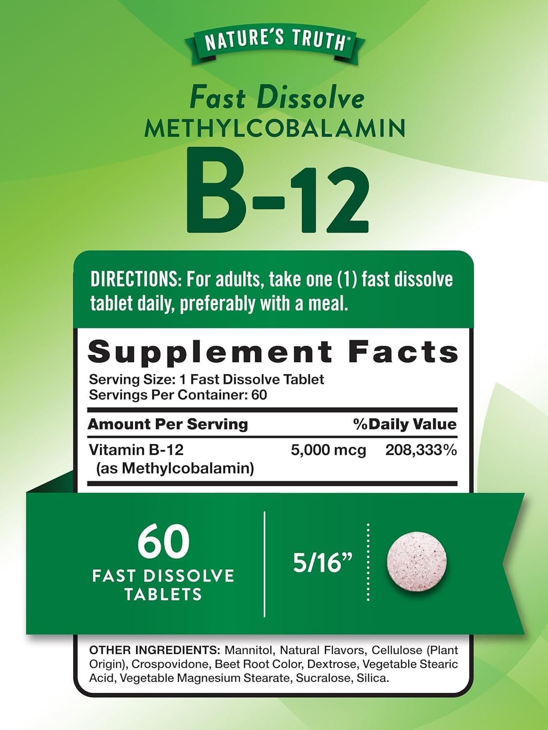 Nature's Truth Sublingual Methylcobalamin B12 5000mcg – Berry Flavour, 120 Tablets - görsel 2