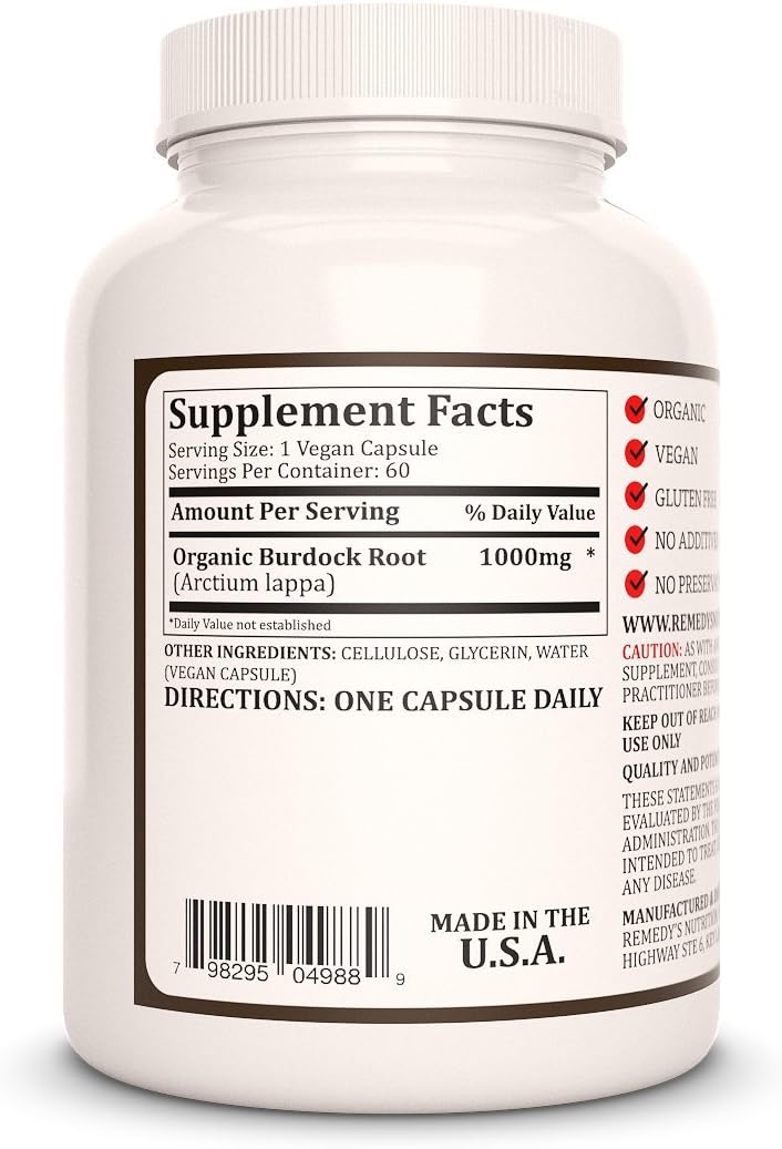 Remedy's Nutrition Burdock Root - 1000mg, 60 Vegan Capsules with Quercetin & Vitamin C - görsel 2