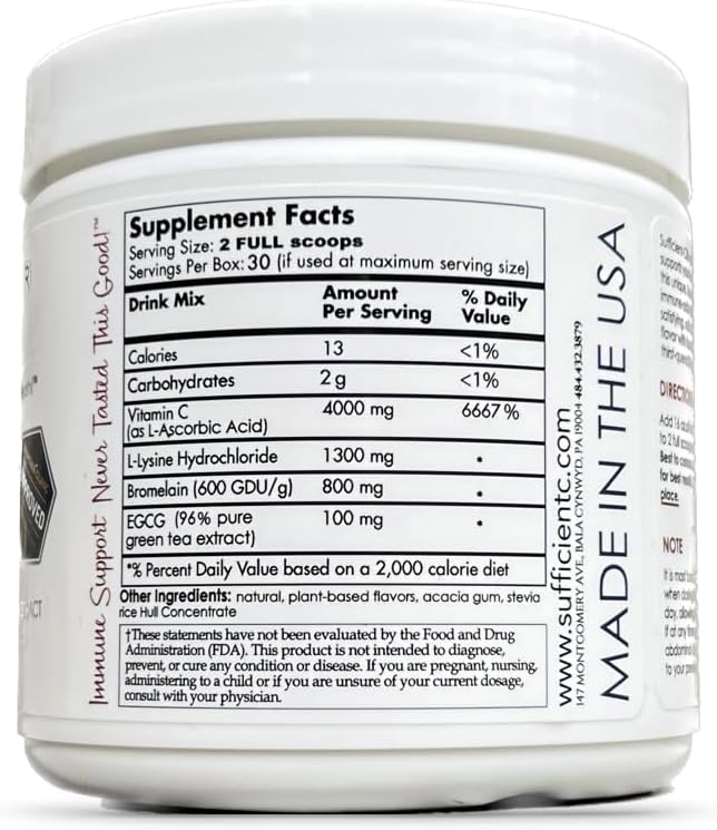 Sufficient-C 4,000mg High-Dose Vitamin C Lemon & Peach Drink Mix – 250g - görsel 3