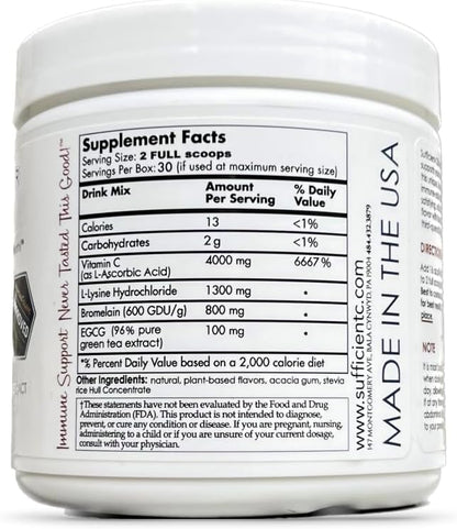 Sufficient-C 4,000mg High-Dose Vitamin C Lemon & Peach Drink Mix – 250g