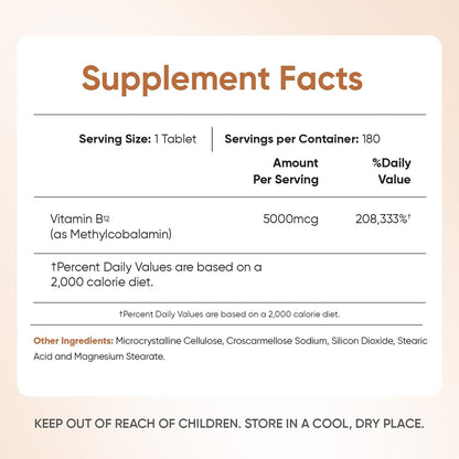 WeightWorld Vitamin B12 5000mcg Methylcobalamin – 180 Tablets (6-Month Supply)