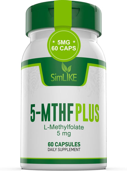 Simlike Active Folate (5-MTHF) with Vitamins B Complex, B12, B2, and B6 – Supports Methylation and Normal Homocysteine Metabolism – 60 Capsules