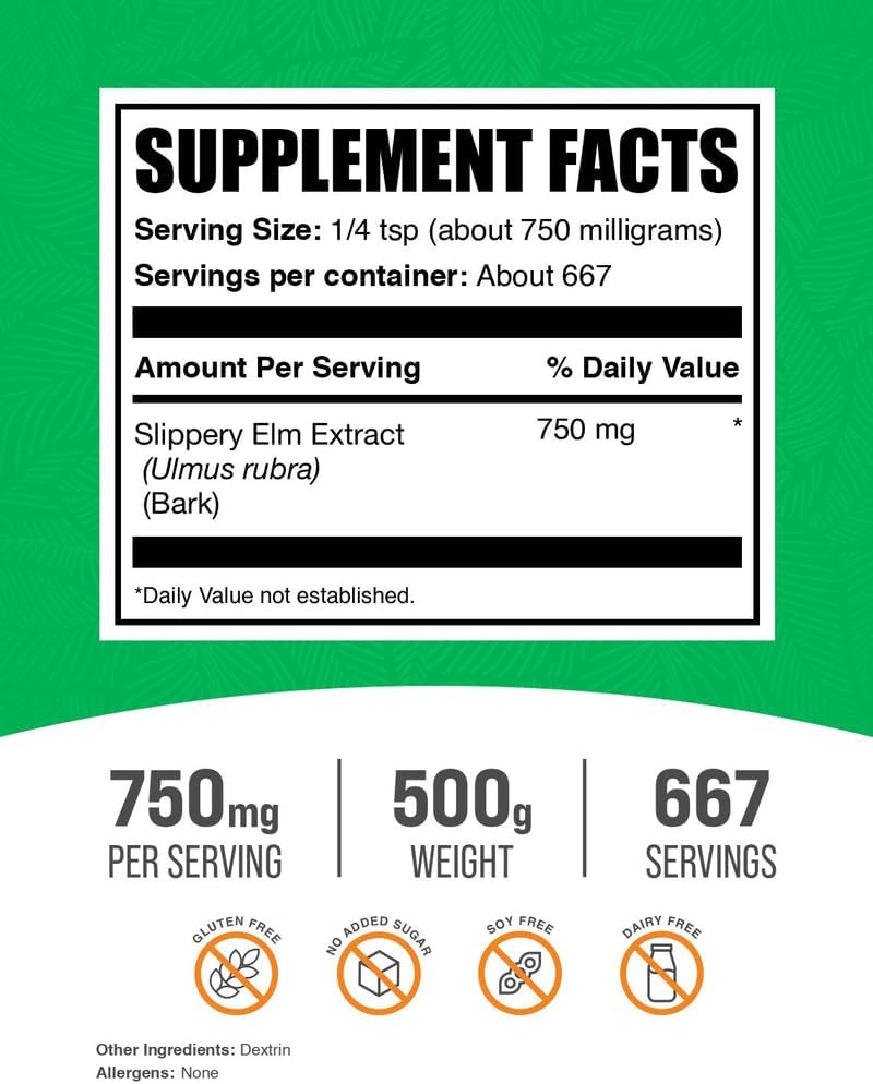 BulkSupplements.com Slippery Elm Bark Extract Powder (750 mg per serving, 500 g) - görsel 2