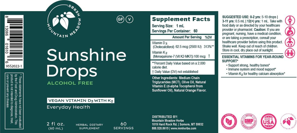 Mountain Meadow Herbs Sunshine Drops – Vegan Vitamin D3 Tincture for Bones & Immune Support (2 oz) - görsel 6