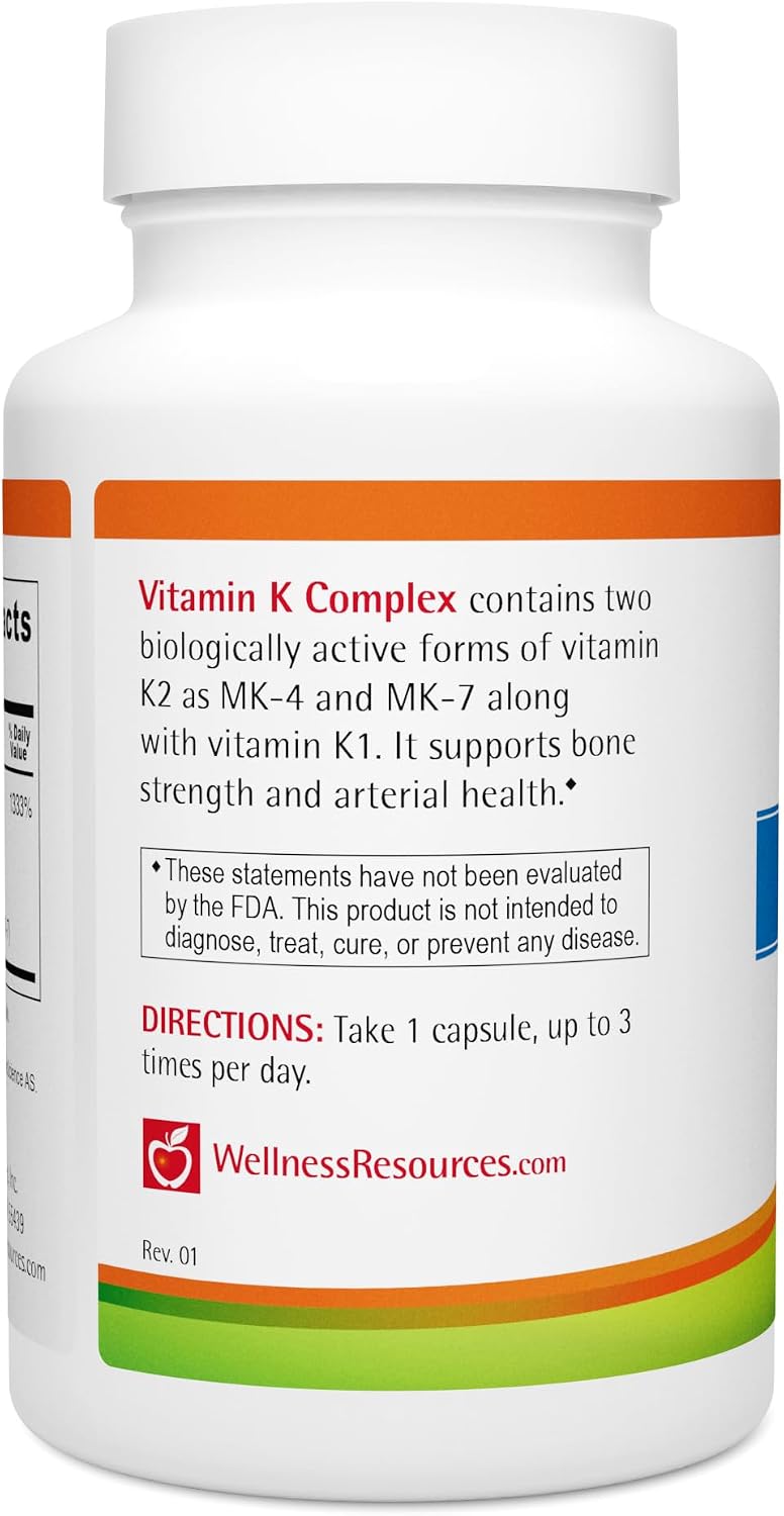 Wellness Resources Vitamin K Complex - 600 mcg K2 & 1000 mcg K1 - 90 Capsules - görsel 2