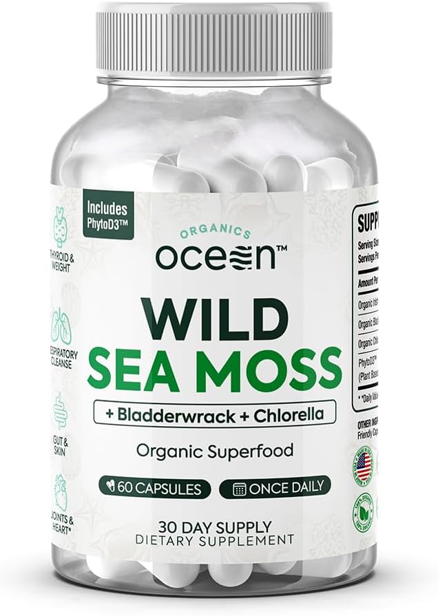 Organics Ocean Wild Sea Moss Capsules - 100% Organic Irish Sea Moss with Organic Chlorella, Bladderwrack and Vitamin D, 3 Bottles - görsel 9