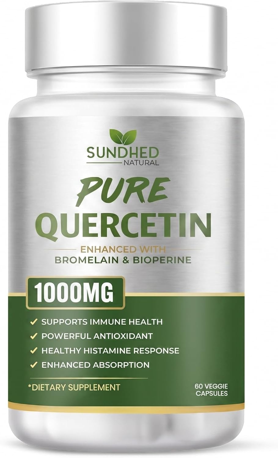 Pure Quercetin with Bromelain and Bioperine - Antioxidant Support, Extra Strong Formula with 1000mg, 1-Month Supply - görsel 1